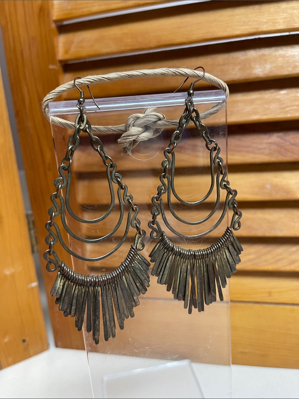 Vintage 1970’s Boho Multi-Tier Fringe Hoop Earrings - Antique Brass Tone